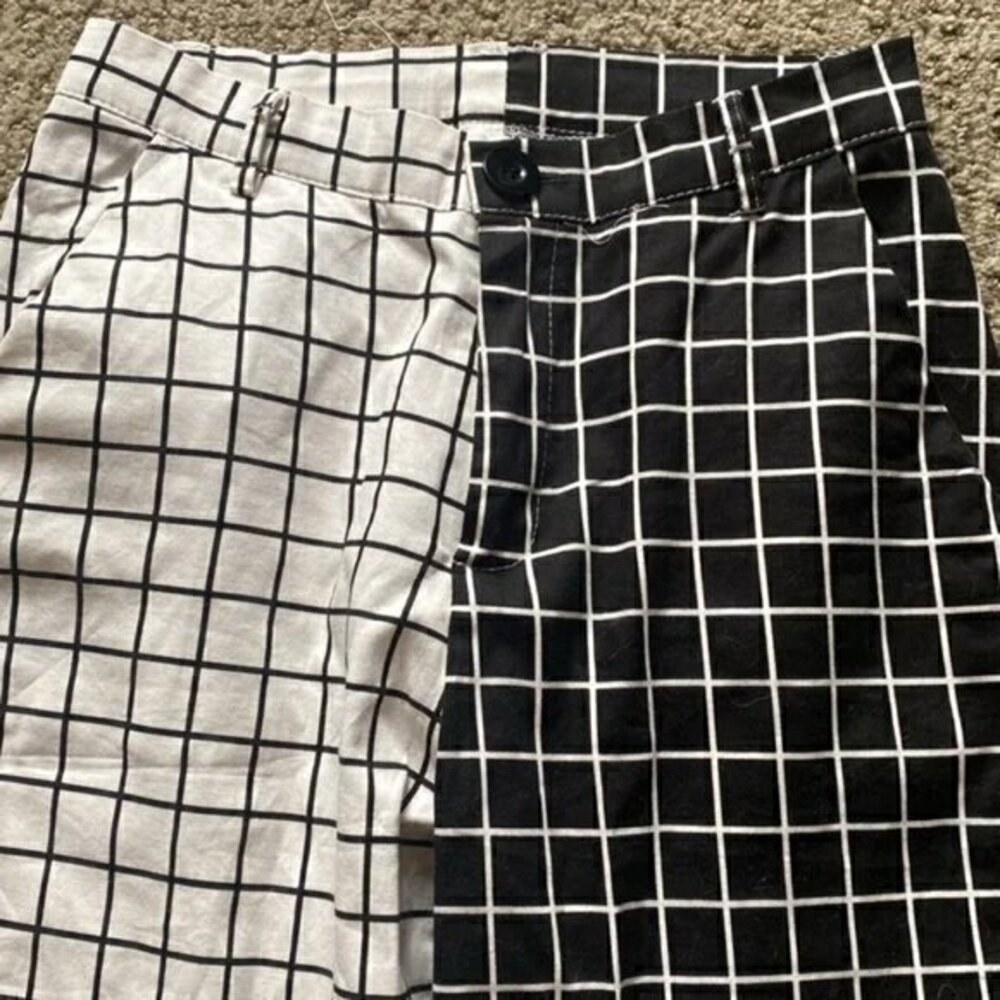Checkerboard Contrast Grid Pants Black & White Size S